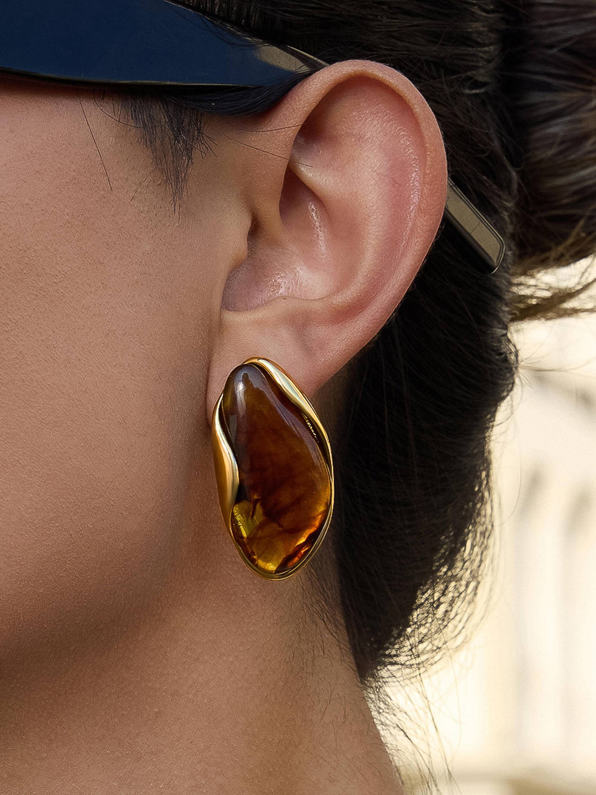 Maélie Gold Brown Resin Drop Earrings