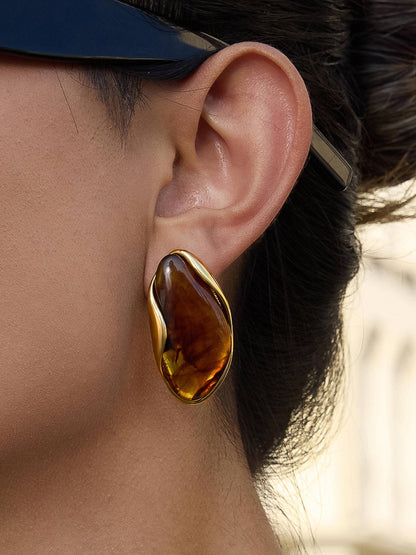 Maélie Gold Brown Resin Drop Earrings
