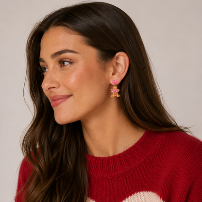Acrylic Pink Gingerbread Cookie Drop Earrings