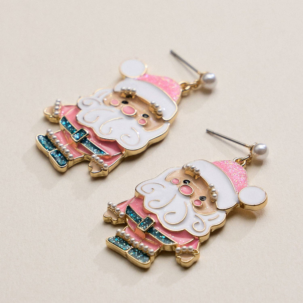 Pink Santa Claus | Christmas Drop Earrings