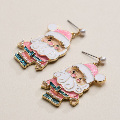 Pink Santa Claus | Christmas Drop Earrings