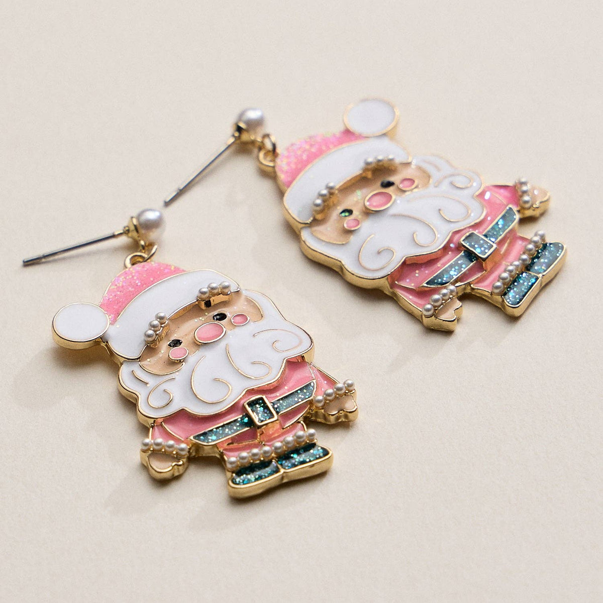 Pink Santa Claus | Christmas Drop Earrings