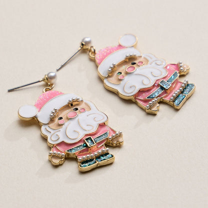 Pink Santa Claus | Christmas Drop Earrings