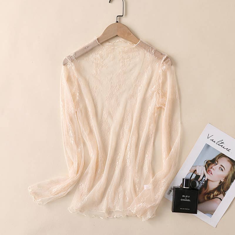 Long Sleeve Floral Lace Mesh Top *Multiple Colors*